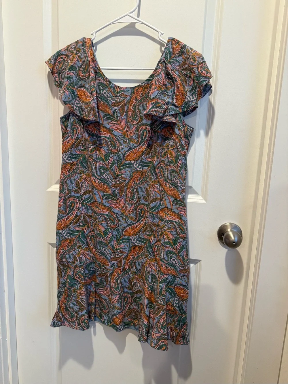 J.Crew Blue Silk Paisley Flutter Sleeve Ruffle Hem Mini Dress Size 6